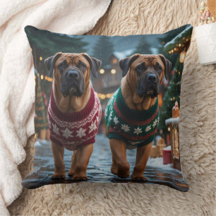 Tibet-Mastiff-Hunde Weihnachten Schnee Urlaub Kissen