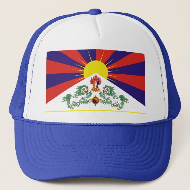 Tibet, Schneeläonen, tibetische Flagge - Der Himal Truckerkappe (Vorderseite)