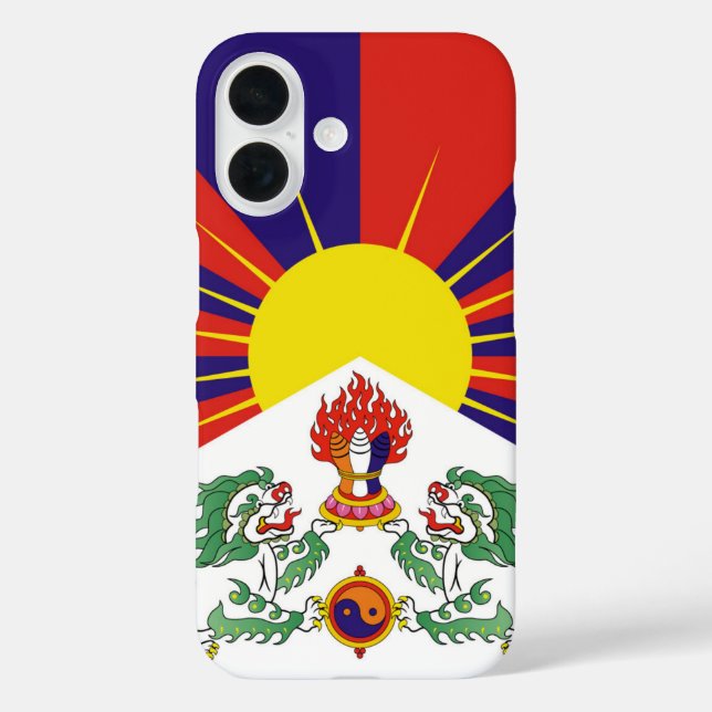 Tibet, Snow Lions, tibetische Flagge - Der Himalay iPhone 16 Hülle (Rückseite)