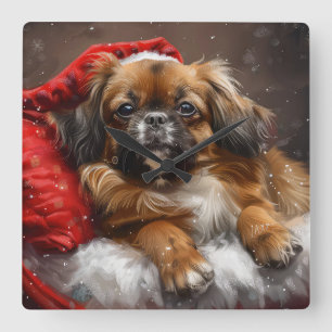 Tibet Spaniel Hund Weihnachtsfestlich Quadratische Wanduhr