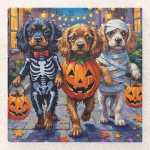 Tibet-Spaniel-Hunde in Halloween-Kostümen Glasuntersetzer