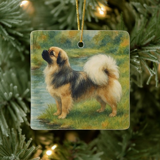 Tibet-Spaniel Keramikornament (Baum)