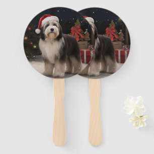 Tibet-Terrier-Hund im Schnee Weihnachten  Fächer