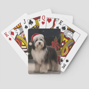 Tibet-Terrier-Hund im Schnee Weihnachten Spielkarten