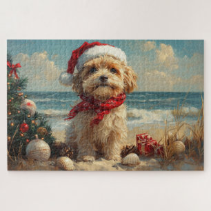Tibet Terrier Hund Weihnachten Vintage Strand