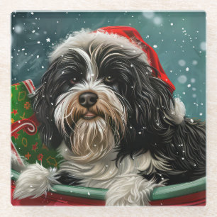 Tibet-Terrier Hund Weihnachtsfestlich Glasuntersetzer