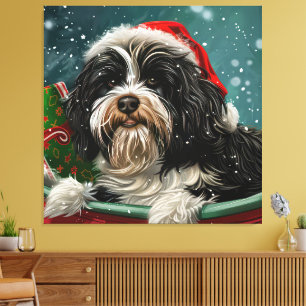 Tibet-Terrier Hund Weihnachtsfestlich Leinwanddruck