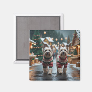 Tibet-Terrier-Hunde Weihnachten Schnee Urlaub Magnet