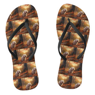 Tibet Terrier im Herbst Blätterfall inspiriert Flip Flops