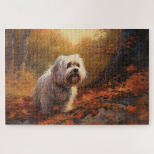 Tibet Terrier im Herbstlaub Fall Inspiriert