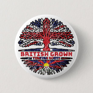 Tibet Tibetisch Britisches Tree Roots Flag Button
