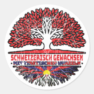 Tibet Tibetisch Schweizer Schweiz Baum Wurzel Runder Aufkleber