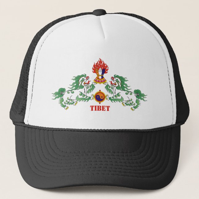 Tibet und tibetische Flaggenschlupfe Löwen / Buddh Truckerkappe (Vorderseite)