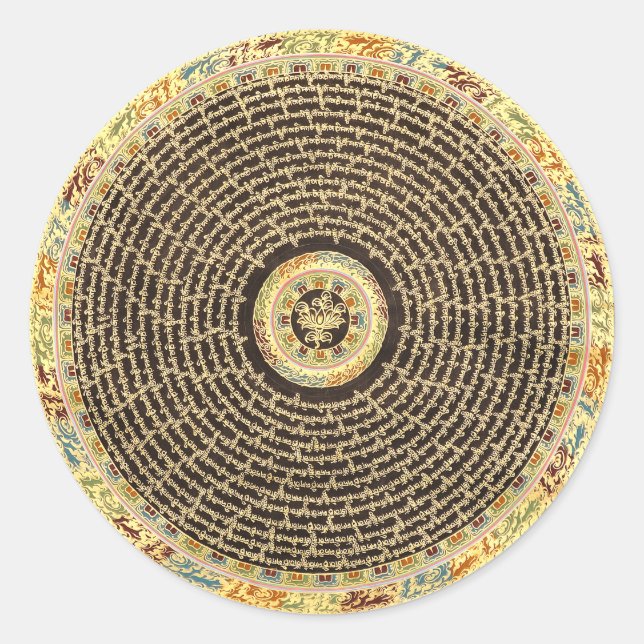 Tibetan Mandala Art (Black & Gold) Runder Aufkleber (Vorderseite)