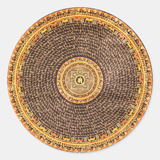 Tibetan Mandala Art (Gold & Schwarz) Runder Aufkleber (Vorderseite)