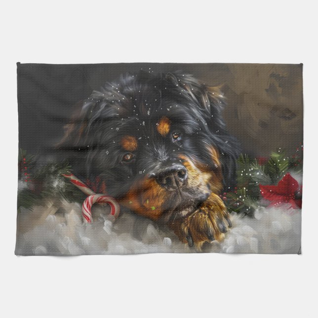 Tibetan Mastiff Dog Weihnachtsfest Geschirrtuch (Horizontal)