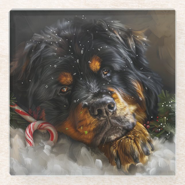 Tibetan Mastiff Dog Weihnachtsfest Glasuntersetzer (Vorderseite)