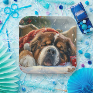 Tibetan Mastiff Dog Weihnachtsfest Pappteller