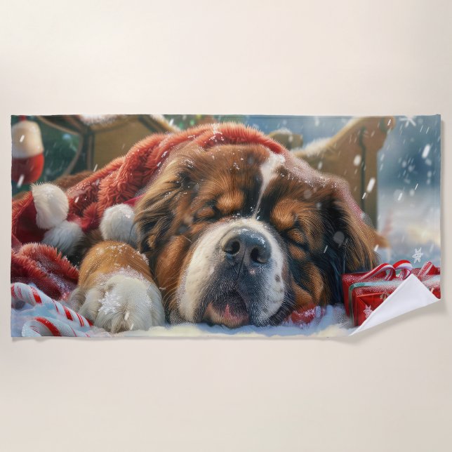 Tibetan Mastiff Dog Weihnachtsfest Strandtuch (Vorderseite)