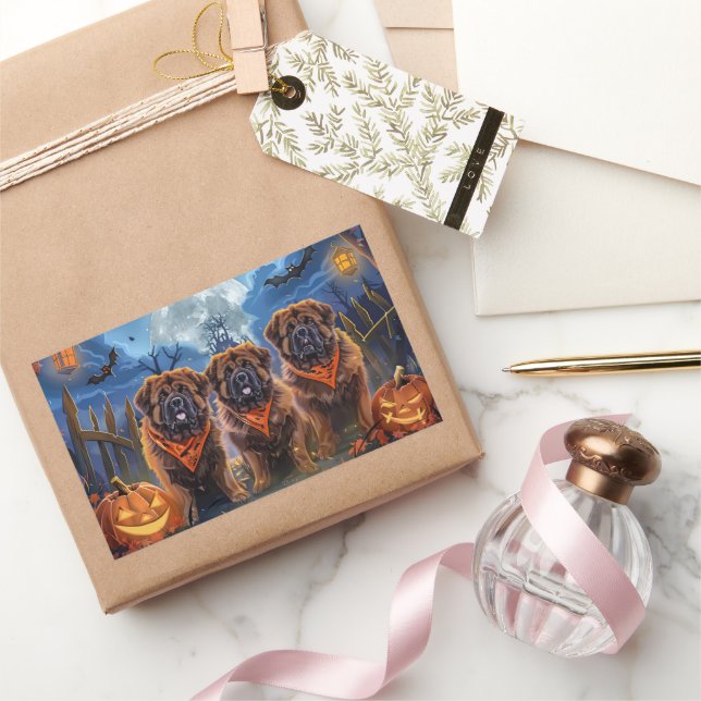 Tibetan Mastiff Halloween Spooky Rechteckiger Aufkleber (Schenken)