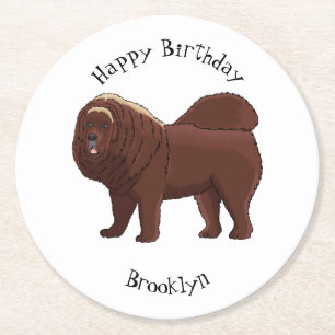 Tibetan Mastiff Hunde Cartoon Illustration Runder Pappuntersetzer