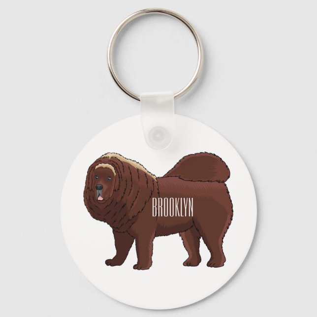 Tibetan Mastiff Hunde Cartoon Illustration Schlüsselanhänger (Vorderseite)