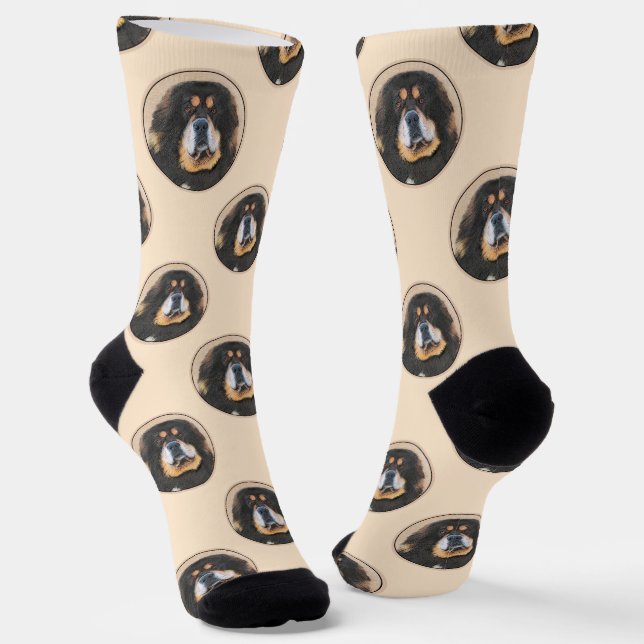 Tibetan Mastiff Malen Schwarz und Tan Pet Dog Art Socken (Gewinkelt)