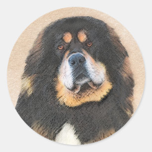 Tibetan Mastiff Malerei - Niedliche Original Dog A Runder Aufkleber