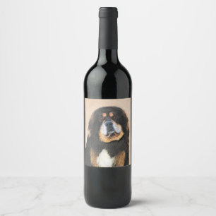 Tibetan Mastiff Malerei - Niedliche Original Dog A Weinetikett