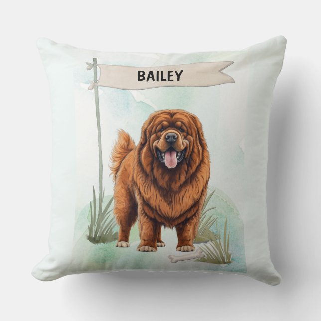 Tibetan Mastiff Watercolor Personalized Dog Kissen (Vorderseite)