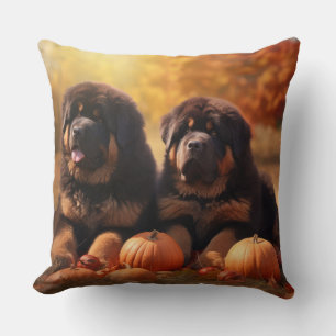 Tibetan-Mastiff-Welpe Herbstfreude Kürbis Kissen