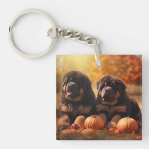 Tibetan-Mastiff-Welpe Herbstfreude Kürbis Schlüsselanhänger