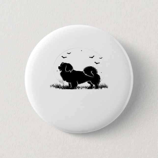 Tibetan Spaniel Dog � Halloween Moon Silhouette Ov Button (Vorderseite)