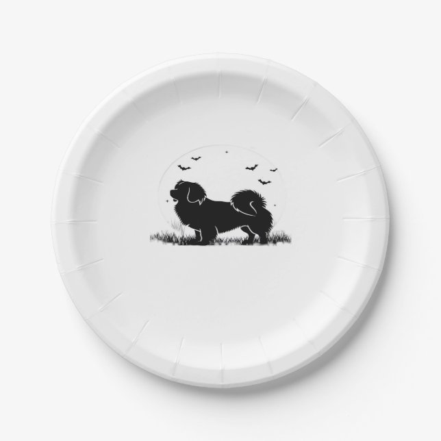 Tibetan Spaniel Dog � Halloween Moon Silhouette Ov Pappteller (Vorderseite)