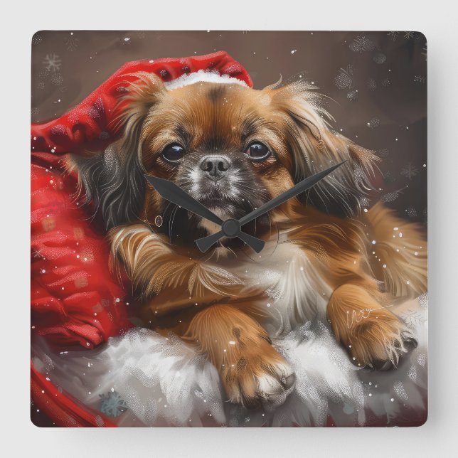 Tibetan Spaniel Dog Weihnachtsfest Quadratische Wanduhr (Vorderseite)