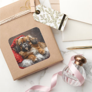 Tibetan Spaniel Dog Weihnachtsfest Quadratischer Aufkleber