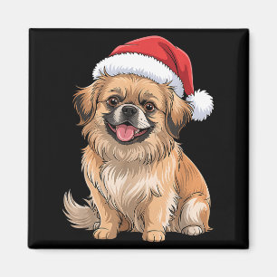 Tibetan Spaniel Hund Weihnachten Santa Hut Haustie Magnet