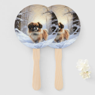 Tibetan Spaniel Lass es schneien Weihnachten Fächer