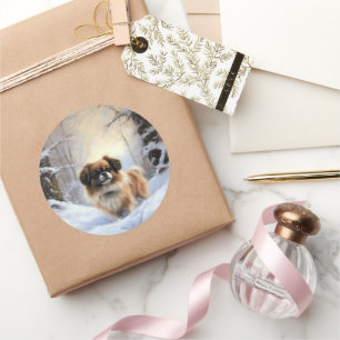Tibetan Spaniel Lass es schneien Weihnachten Runder Aufkleber