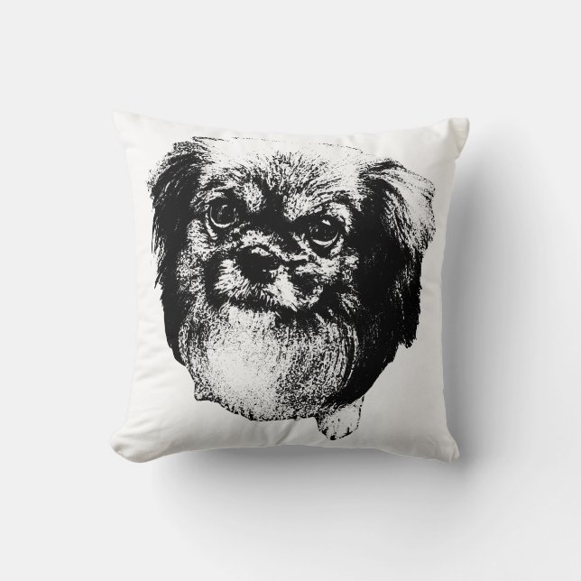 Tibetan Spaniel Pillow – Elegant Ink Dog Art Kissen (Vorderseite)