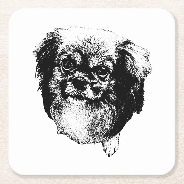 Tibetan Spaniel Untersetzer – Monochrome Hundekuns (Vorderseite)