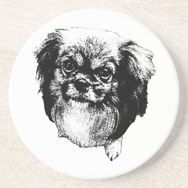 Tibetan Spaniel Untersetzer – monochrome Hundekuns (Vorne)