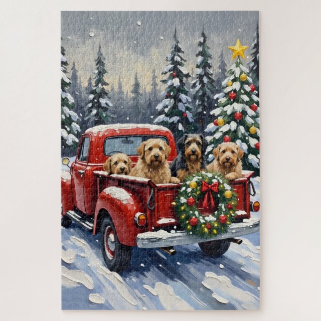 Tibetan Terrier Christmas Red Truck Holiday (Vertikal)