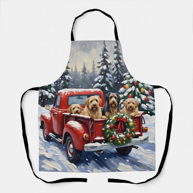 Tibetan Terrier Christmas Red Truck Holiday Schürze (Vorderseite)