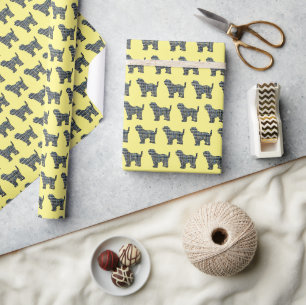 Tibetan Terrier Dog Silhouette Y&B Grid Blue Gift Geschenkpapier