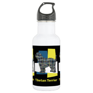Tibetan Terrier Dog Yellow & Blue Triangle Grid Edelstahlflasche