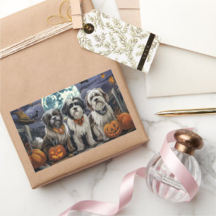 Tibetan Terrier Halloween Gruselig Rechteckiger Aufkleber