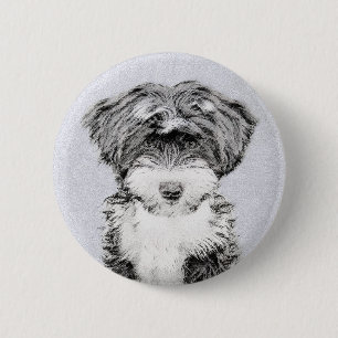 Tibetan Terrier Painting - Niedliche Original Dog  Button