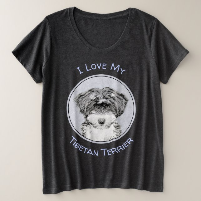 Tibetan Terrier Painting - Niedliche Original Dog  Große Größe T-Shirt (Design vorne)