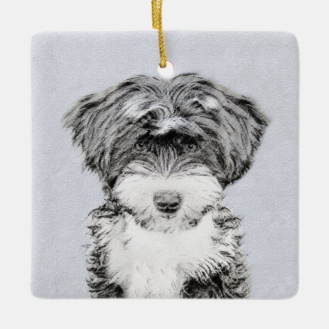 Tibetan Terrier Painting - Niedliche Original Dog  Keramikornament (Vorderseite)